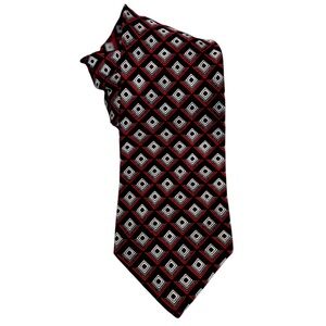 Manzoni Black and Red Diamond Print Hand Made Italian Silk Necktie